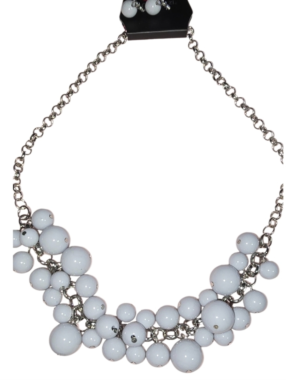 #fj130 Cluster Bead Statement Necklace - Light Gray - Picture 7 of 7